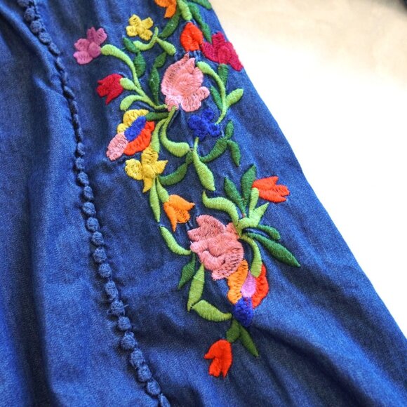 Peek‎ Kids Embroidered Denim Dress M 6–7 Floral Boho India - Picture 6 of 8
